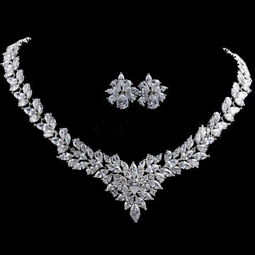 2025 New Cube Zirconia Necklace Earring Set Evening Wedding Dress Accessories Flower Fashion
