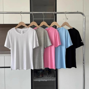 2025 Summer New Al T-shirt Letter Printed Round Neck Women's Short Sleeved T-shirt Cotton Stretchy Half Sleeved T-shirt Women
