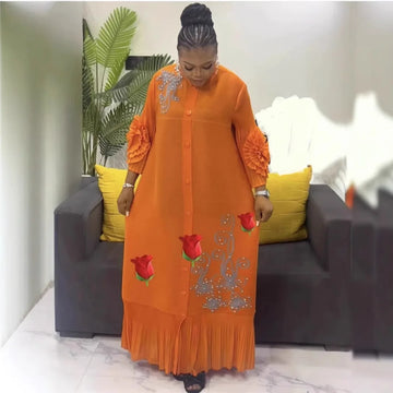 2025 New Wrinkled Handmade Beads Hand-cranked Flower Jacket Dress Fashion Heavy Industry Disc Flower Bead Long Dresses Women