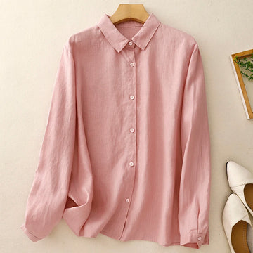 Cotton shirt female spring and autumn new fashion Japanese literature elegant solid color versatile long-sleeved casual blouse
