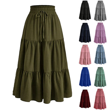 Fashion Solid Women Skirts Elegant Harajuku Saia Casual Floral Loose Long Skirt Ladies Clothes Faldas Ropa Mujer
