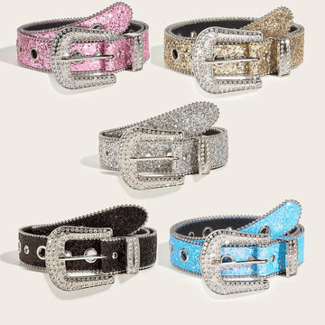 Stylish Rhinestone Western Cowgirl Style Y2K Belt Sparking Pu Leather BB Belts Jeans Dress Accessories For Women