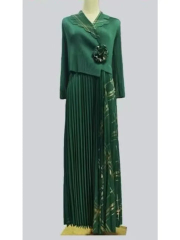 2025 Miyake Pleats Wholesale New Dresses Printed Suit Collar Fake Two Temperament Loose Women's Dress