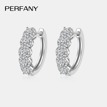 PERFANY All Moissanite Hoop Earring Women's 100% Pure Silver Laboratory Diamond Elegant High Jewelry Party Gift