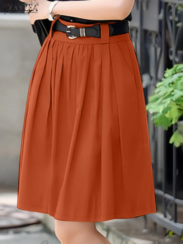 ZANZEA Women Street Fashion A-line Mini Skirts Elegant Office Work High Waist Pleated Jupes Femme 2025 Summer Solid Faldas Mujer