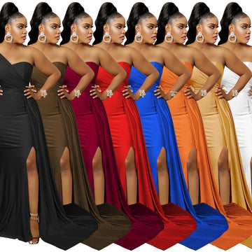Fashionable Solid Color Women's Long Dress Amazon Best Seller Sleeveless Birthday Party Prom Gowns European And American New Arr