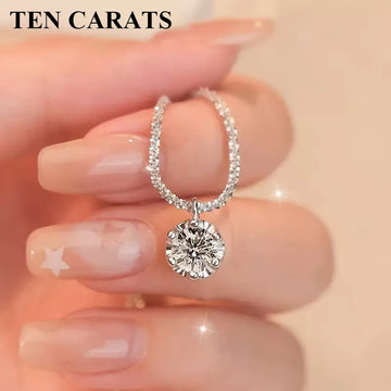 TEN CARATS S925 Sterling Silver VVS1 Moissanite Classic Women's Necklace Birthday Party Gift GRA Certified Jewelry