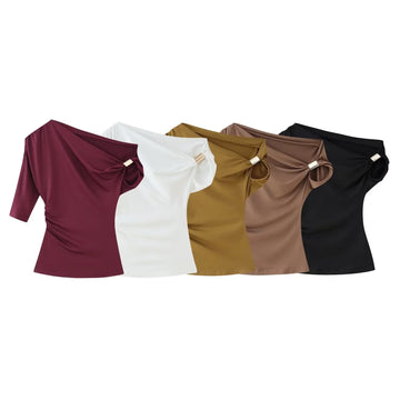 2025 new women's sleeveless simple top with metal inlays asymmetrical design summer collection casual women's wear