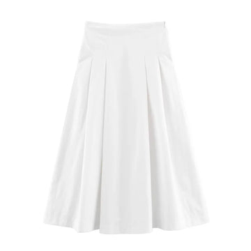 Women's Skirt New Summer 2025 White Pleated Midi Skirt A hem looks thin Casual and versatile Personality and fashion