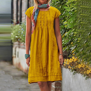 Women's Summer Dress Casual Solid Beach Dresses For Women Elegant O Neck Short Sleeve Party Dress Robe S-5XL