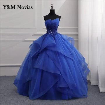 Cusomized Formal Evening Dresses Ball Gown Elegant Blue White Strapless Sleeveless Priness Evening Dresses for party New Design