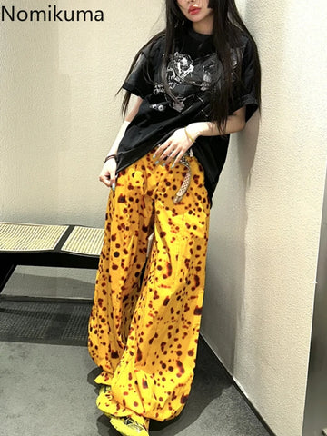 Vintage Leopard Wide Leg Pants Women 2025 New Bottoms Streetwear Pantalon Femme Casual Fashion Harajuku Straight Y2k Trousers