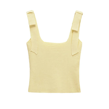 Casual Chic Women Tops Solid Bow Sleeveless Short Slim Vest New Fashion 2025 Spring Summer Holiday Female Tops 
