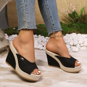 Lightweight Stylish Linen Sandals Women's Solid Color Linen Wedge Sandals Casual OpenToe Platform Shoes Ladies Sandals