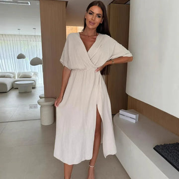 Serenity Dress – Effortless Charm in Textured Cream