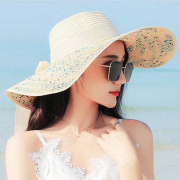 Summer Women Big Brim Straw Bow Hat Sun Fashion Wide Brim Floppy Panama Cap Outdoor Foldable Uv Protect Travel Femme Beach Hats