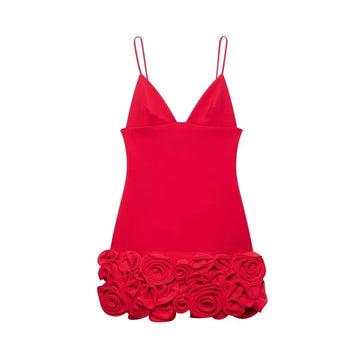 Women's Dress New Summer 2025 Red Suspender Mini Dress Three-dimensional flower decoration design Fashionable and sexy Personal