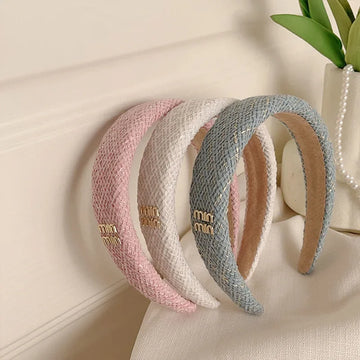 French Sweet Woven Headband for Women Elegant Knit Hair Accessories Pink Headbands Sweet Girl Wide Edge Hair Bands