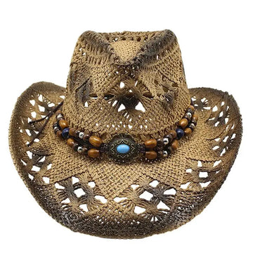 Straw Cowgirl Hat Unisex Beach Hat Cow Boy Hat With Hat Band For Men Women Breathable Lightweight Sun Protection