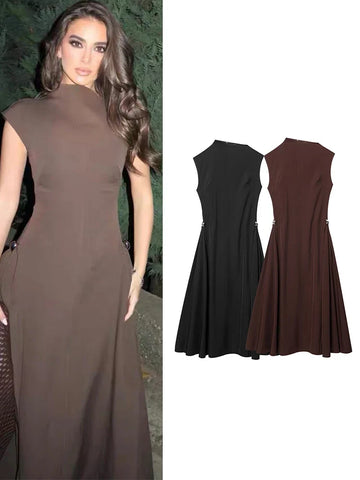 TFMLN New Womens Irregular Neck Long Dress Ladies Summer Sleeveless Party Dress Elegant Ladies Fashion A Line Holiday Dress