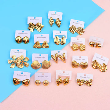 10Pairs/Lot Elegant Simple Stainless Steel Women Earrings Geometric Heart Mixed Style Jewelry Gift Giving Wedding Travel