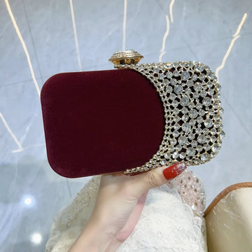 Retro Diamond Embedded Evening Bag Women's Handheld Gown Match All-Match Velvet Material Party Bag Cross-Border Best-Selling