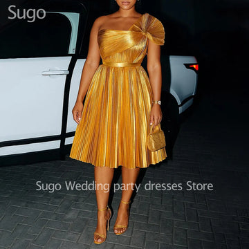 Customized Gold Cocktail Dresses for Special Events One-Shoulder Knee-Length A-Line Prom Party Birthday Mini Gala Dress