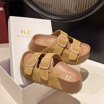 Fashionable Retro Thick Heel Slippers Women's Summer New Outdoor Wear Synthetic Rubber Bottom Comfortable Sandals
