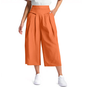 Women solid color loose wide leg pants summer thin high waist baggy cropped trousers versatile casual straight sweatpants