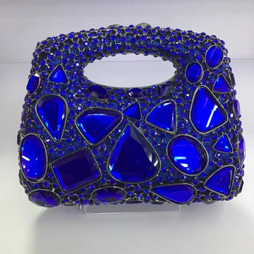 Women Silver Blue Crystals Clutch Purse Stones Minaudiere Rhinestones Evening Bags Bridal Diamond Handbags Wedding Dinner Purses