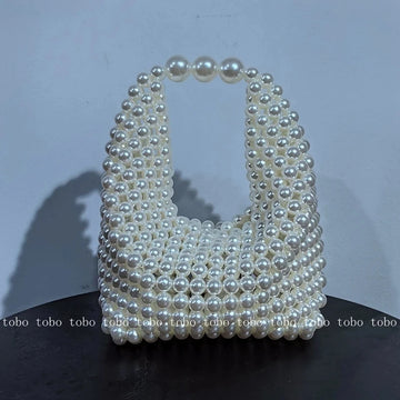 Luxury Designer Handmade Silver Beaded Woven Handbags for Women Versatile Casual Unique Trendy Cute Ladies Handle Bag 2023