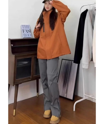 Plus size Spring and Autumn Outdoor Sports Casual Pants Women's Three proof Curved Pocket Work Pants Adjustable Leg Tight Long