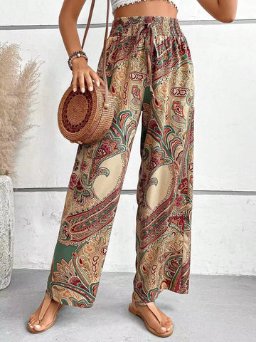Summer's new fashionable and versatile printed casual wide-leg pants for women