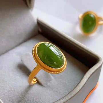 Women's 24K Gold (AU999) Natural Jasper Adjustable Jewelry | Ice-base jasper, hammered gradient with safety buckle