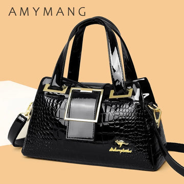 Fashion Elegant Madam Handbag Crocodile Pattern with Lattice Luxury Women Shoulder Tote Bag Two Layers Ladies Bag Big Belt Sac