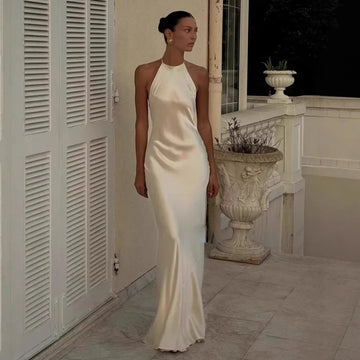 Moonlight Gown – Satin Elegance with Halter Neckline