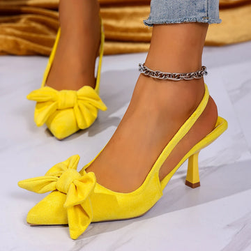 Summer Bow Wrapped Stiletto Sandals Women's Fashion Pointed Toe Shallow Mouth Slip Foot Anti-Slip Wear-Resistant High Heels