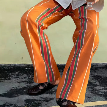 Fashion Striped Long Pants Women High Waist Pockets Straight Pants Wide Leg Trousers Female Contrast Chic Street Pants