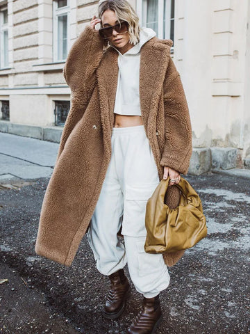ZADORIN Winter Long Brown Teddy Coat Woman Oversized Lapel Lamb Fur Faux Fur Coat Chic Thick Warm Fur Jacket Woman Clothes Coats