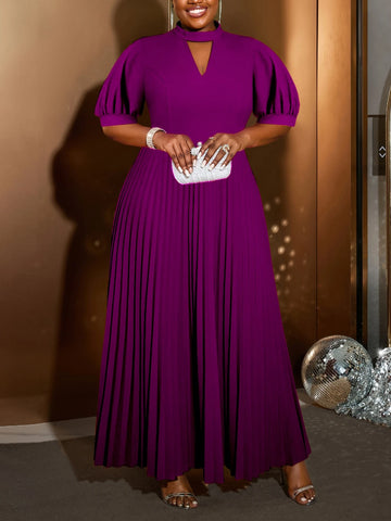 Elegant Church Dress for Women A Line O Neck Short Puff Sleeves Pleated High Waist Classy Noble Formal Evening Party African New