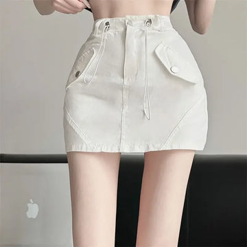 Wrap White Tight with Strings Female Skirts Short Mini New in 2025 Trend Korean Fashion Clothing Sales Modest V Women's Skirt