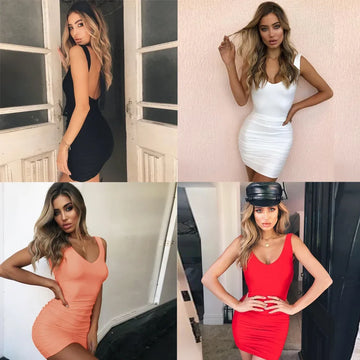 Sexy Bodycon Mini Dress Fashionable Cross-Border Women's Clothing V-Neck Sleeveless Regular Waist Line Chinese Origin
