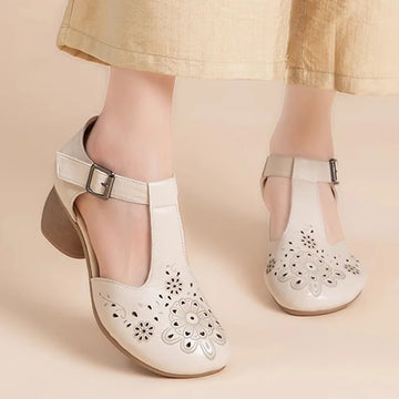 GKTINOO Genuine Leather Women Sandals Summer Shoes 5CM High Heels Retro Women Shoes 2025 Hollow Out Sandals