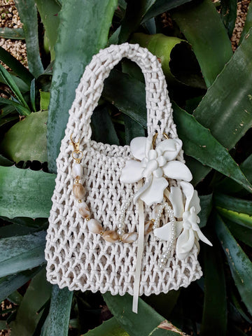 Meshed Handbag with Floral Beads; a Bag for Women to Carry under the Arm