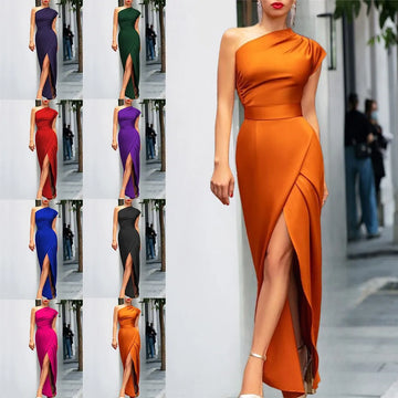 Womens dresses Big Size Party Dresses Youth Woman Gala Dresses Sexy One Shoulder Formal Cocktail Coquette Front Slit Prom Dress
