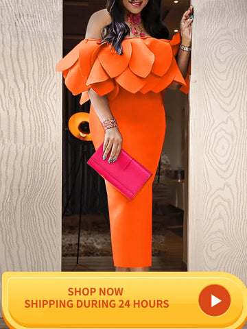 AOMEI Women Bodycon Dress Sheath Off Shoulder Backless Ruffles African Night Date Out Gowns Dance Occasion Event Party Robes New