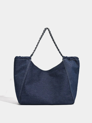 Fashionable canvas bag, large capacity crossbody bag, daily commuting tote bag, chain strap shoulder bag