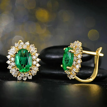 Huitan Luxury Gold Color Hoop Earrings with Green/White Cubic Zirconia Bling Bling Women's Earrings Wedding Party Trendy Jewelry