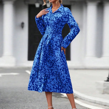 New Dresses for Women Long Sleeve Turn Down Collar Women Dress Print Lace-up A-LINE Dress Women Vestidos De Verano Mujer S565