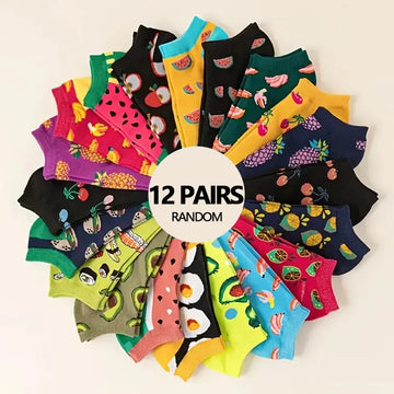 6/12 pairs of new men's and women's summer thin socks various styles of fruit boat socks fashionable socks popular low top socks